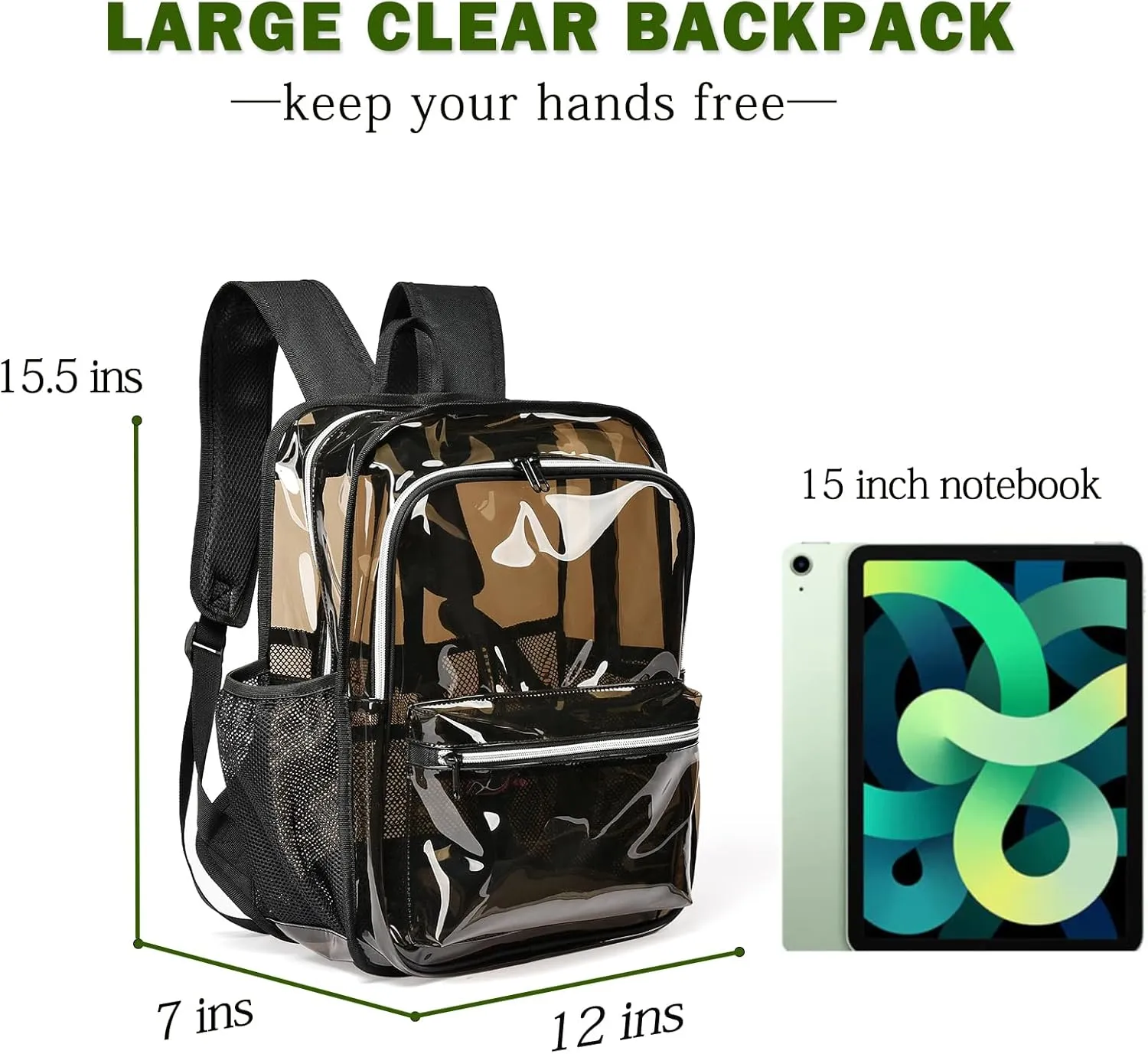 Clear Backpack,Clear Backpacks for School Heavy Duty See Through Bookbag Waterproof Backpack for Men Women