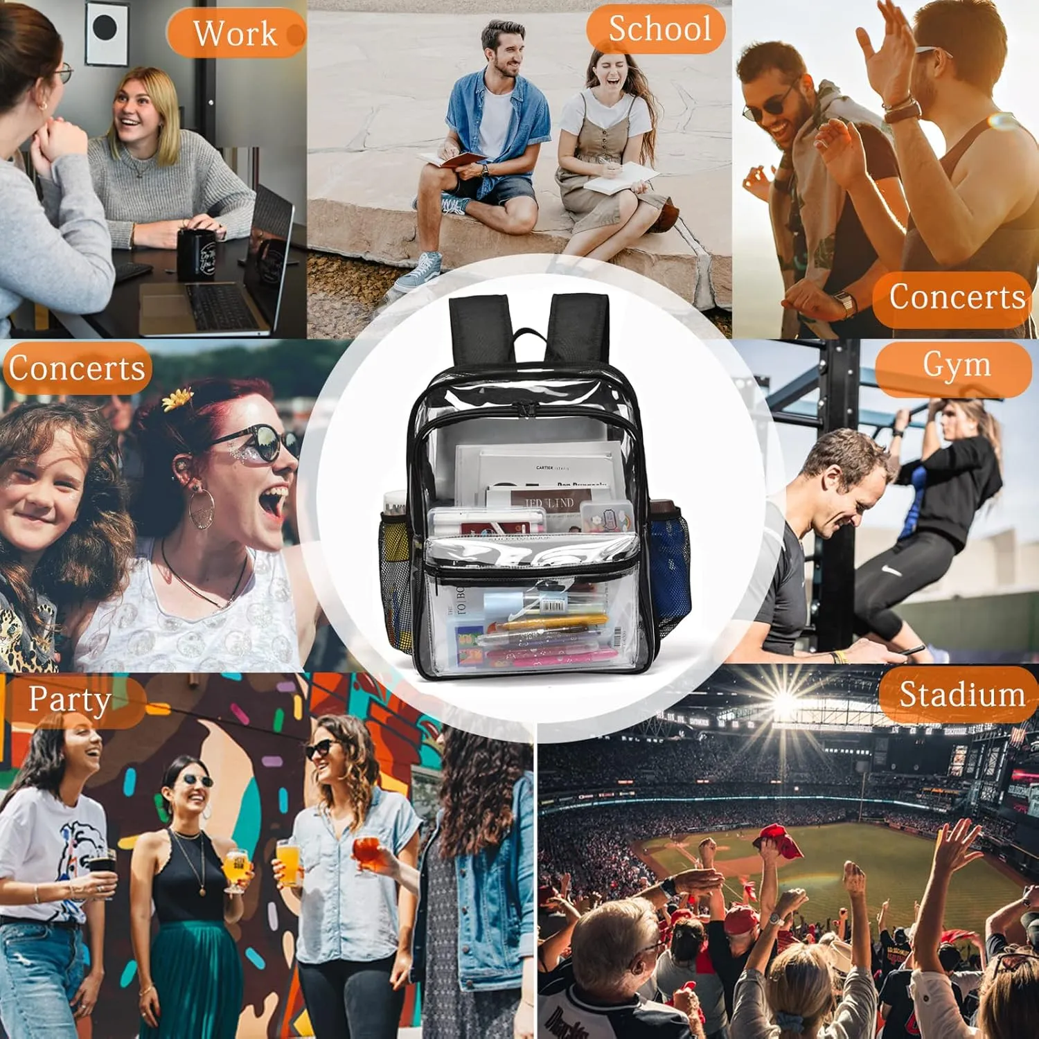 Clear Backpack,Clear Backpacks for School Heavy Duty See Through Bookbag Waterproof Backpack for Men Women