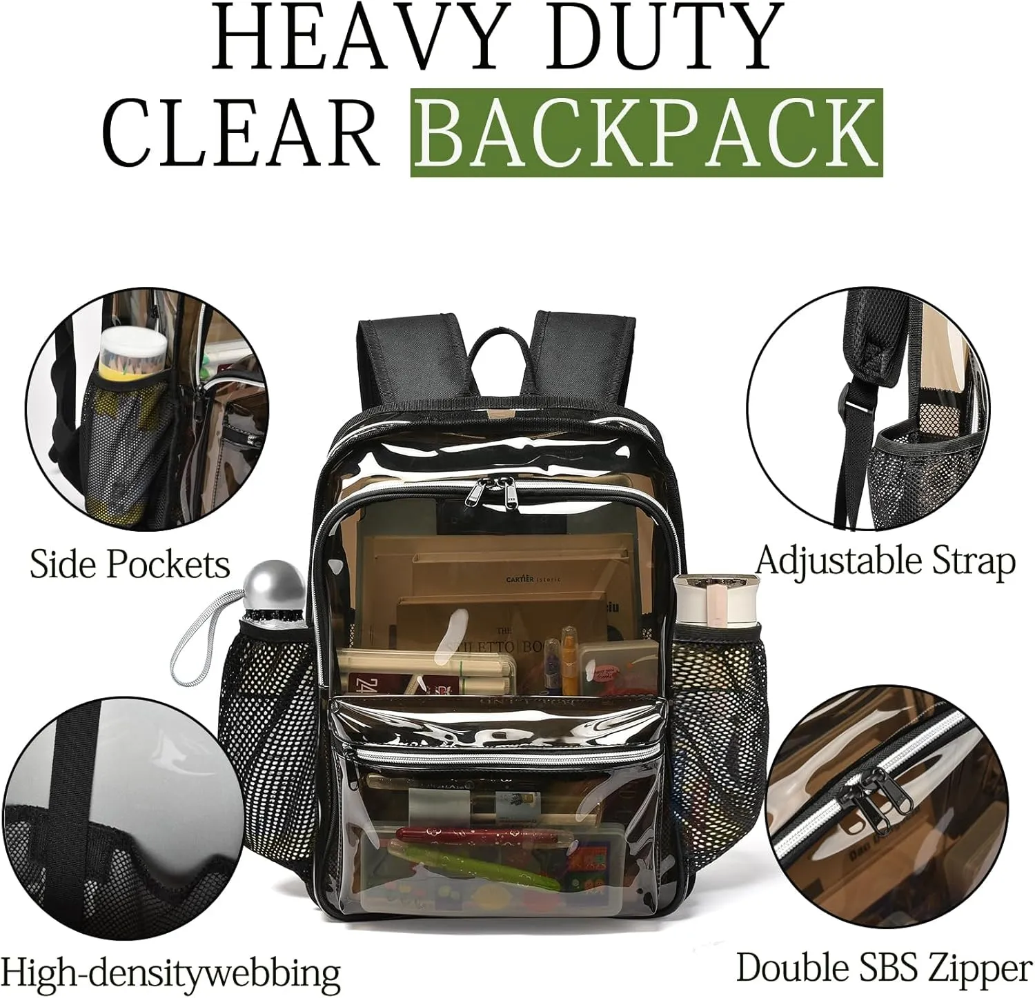 Clear Backpack,Clear Backpacks for School Heavy Duty See Through Bookbag Waterproof Backpack for Men Women