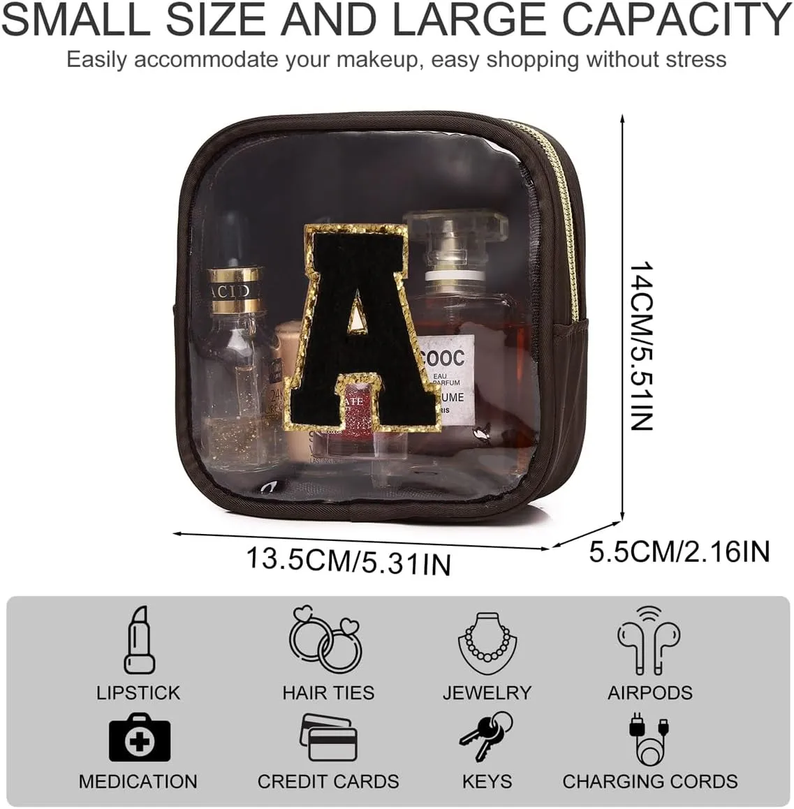 Clear Makeup Bag Mini Cosmetic Bag Women Clear Pouch Zipper Cute Pouches Make Up Travel Toiletry Purse Organizer Bags (Coffee, V)