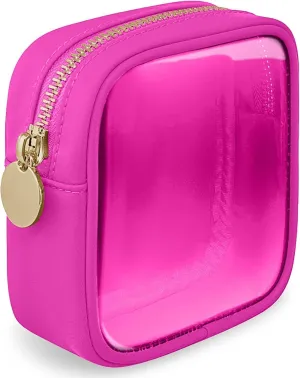 Clear Makeup Bag Mini Cosmetic Bag Women Clear Pouch Zipper Cute Pouches Make Up Travel Toiletry Purse Organizer Bags (Fuxia-1, MIni)