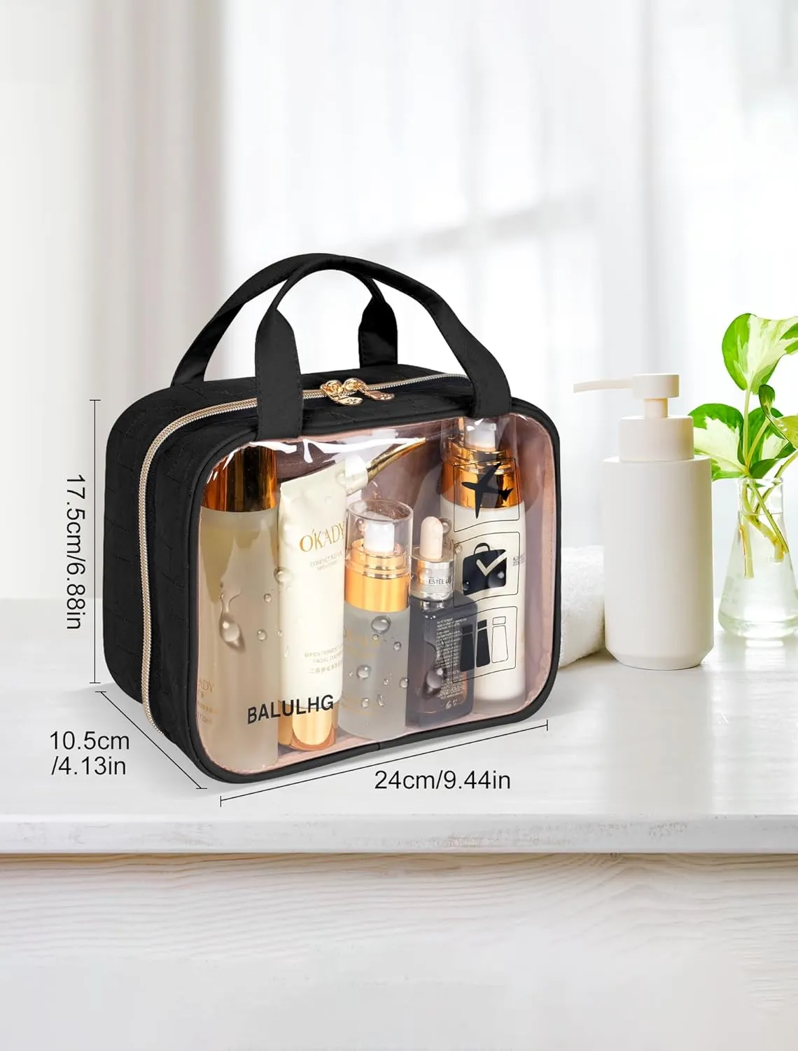 Clear Makeup Brush Bag with Hanging Hook for Travel, Toiletry, Traveling Essentials, Organizer, Women Black