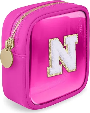 Clear Mini Makeup Bag with Letter Women Pouch for Purse Zipper Cosmetic Bag Travel Toiletry Organizer Bags (Fuxia, N)