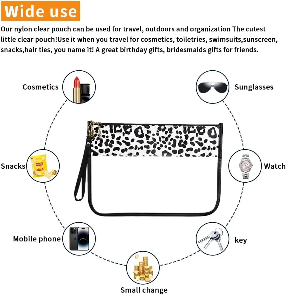 Clear Travel Pouches for toiletries, Travel Makeup Bag With Zipper For Women,Clear Pouches for Travel,Gym,Beach (Black-Leopard)