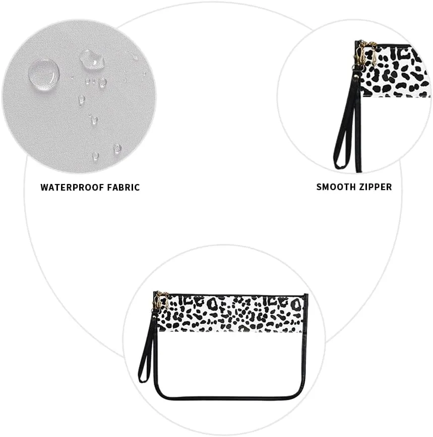 Clear Travel Pouches for toiletries, Travel Makeup Bag With Zipper For Women,Clear Pouches for Travel,Gym,Beach (Black-Leopard)