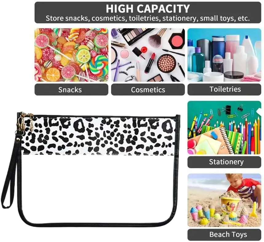 Clear Travel Pouches for toiletries, Travel Makeup Bag With Zipper For Women,Clear Pouches for Travel,Gym,Beach (Black-Leopard)
