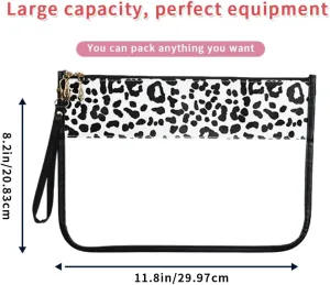 Clear Travel Pouches for toiletries, Travel Makeup Bag With Zipper For Women,Clear Pouches for Travel,Gym,Beach (Black-Leopard)
