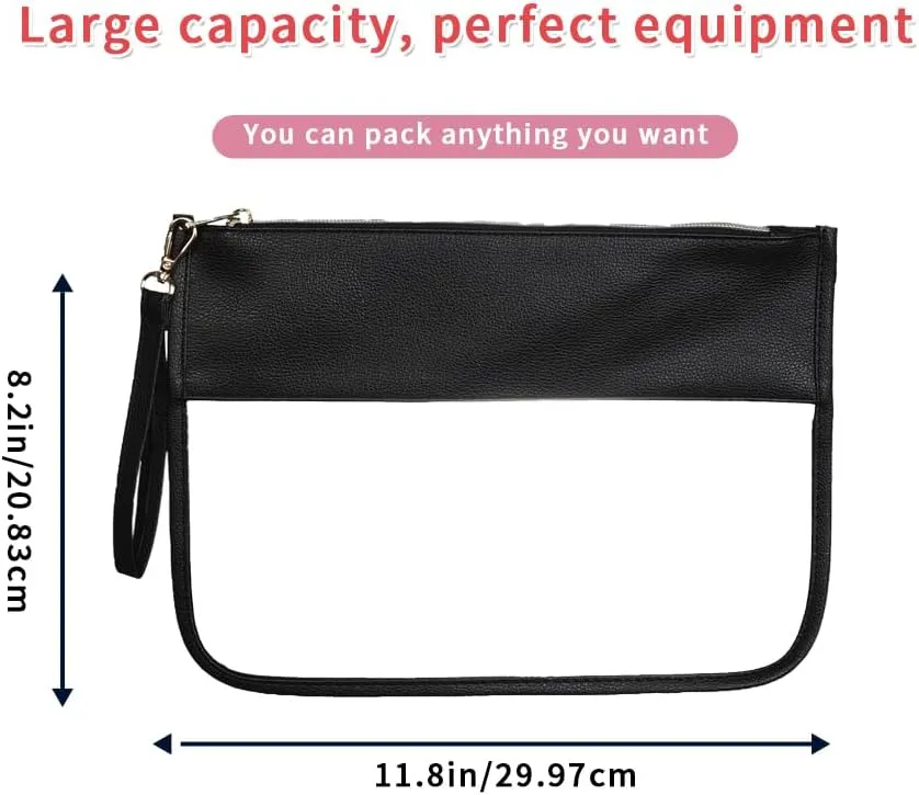 Clear Travel Pouches for toiletries, Travel Makeup Bag With Zipper For Women,Clear Pouches for Travel,Gym,Beach (Black)