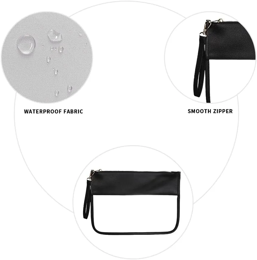 Clear Travel Pouches for toiletries, Travel Makeup Bag With Zipper For Women,Clear Pouches for Travel,Gym,Beach (Black)