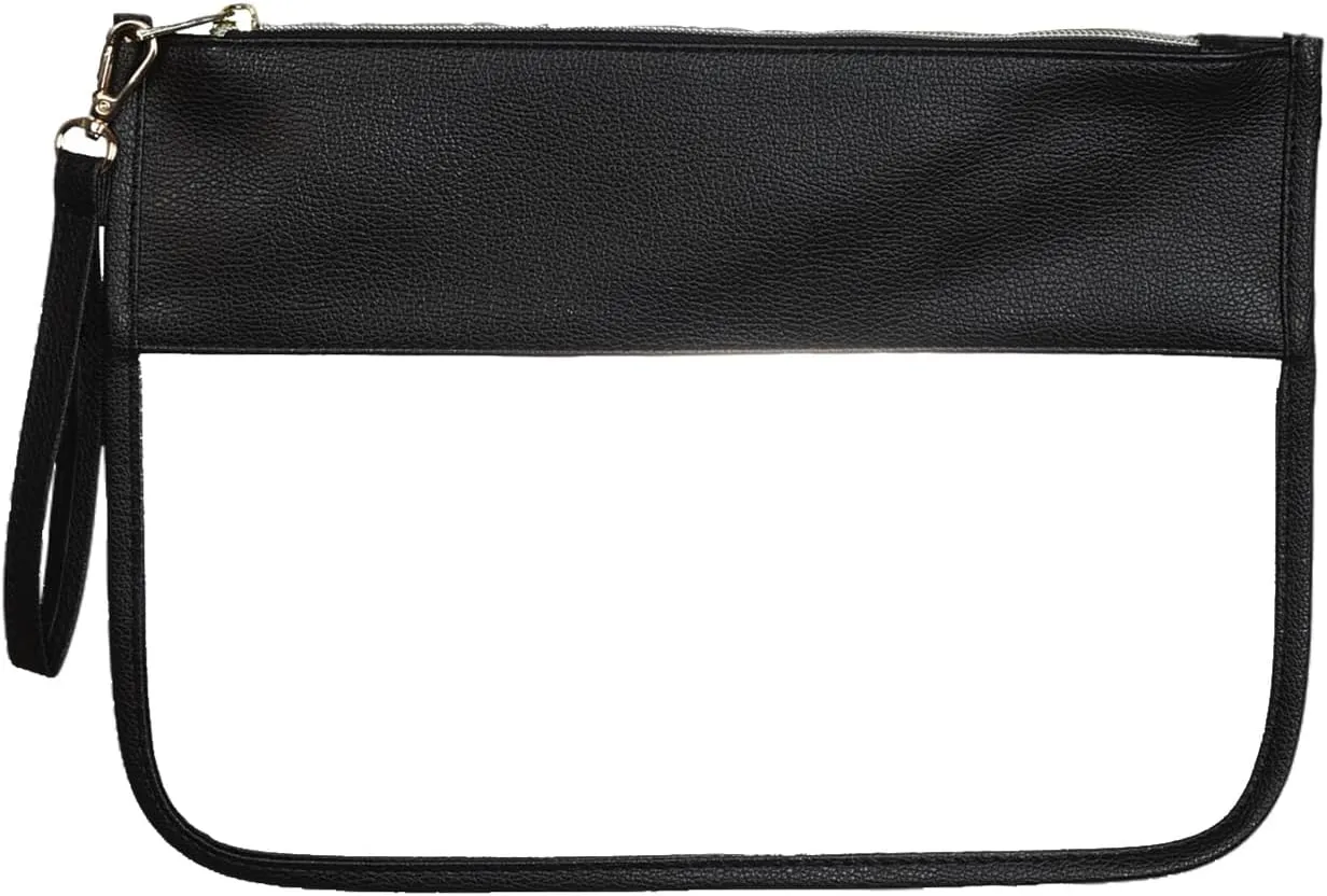 Clear Travel Pouches for toiletries, Travel Makeup Bag With Zipper For Women,Clear Pouches for Travel,Gym,Beach (Black)