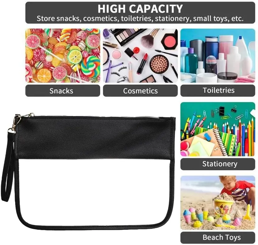 Clear Travel Pouches for toiletries, Travel Makeup Bag With Zipper For Women,Clear Pouches for Travel,Gym,Beach (Black)