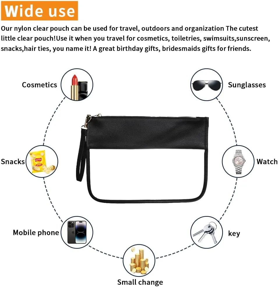 Clear Travel Pouches for toiletries, Travel Makeup Bag With Zipper For Women,Clear Pouches for Travel,Gym,Beach (Black)