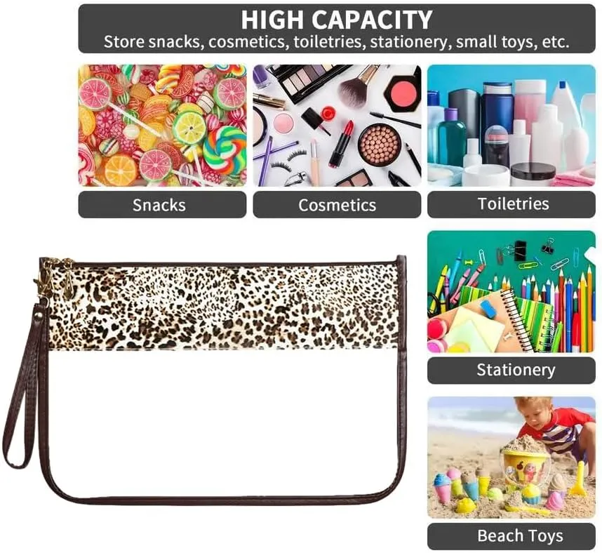 Clear Travel Pouches for Toiletries, Travel Makeup Bag With Zipper For Women,Clear Pouches for Travel,Gym,Beach (Brown-Leopard)