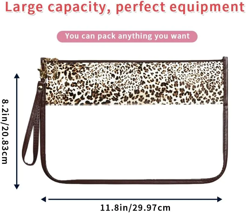 Clear Travel Pouches for Toiletries, Travel Makeup Bag With Zipper For Women,Clear Pouches for Travel,Gym,Beach (Brown-Leopard)