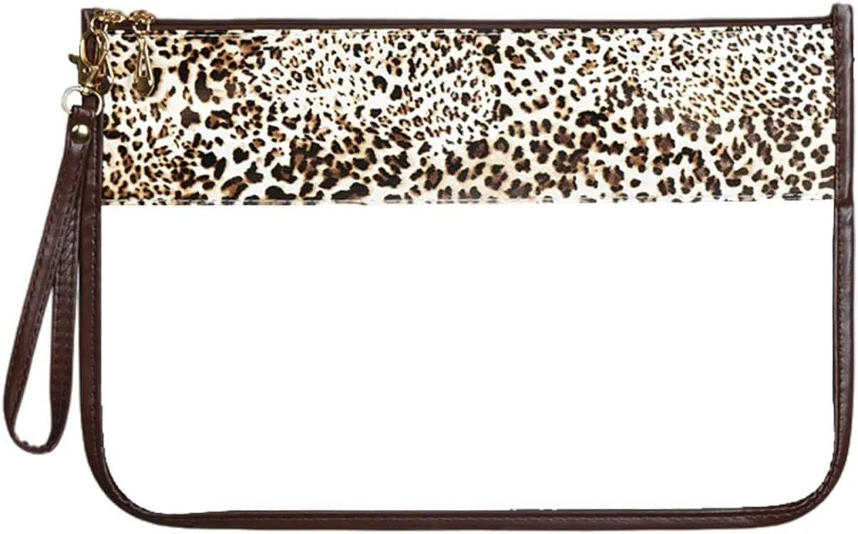 Clear Travel Pouches for Toiletries, Travel Makeup Bag With Zipper For Women,Clear Pouches for Travel,Gym,Beach (Brown-Leopard)