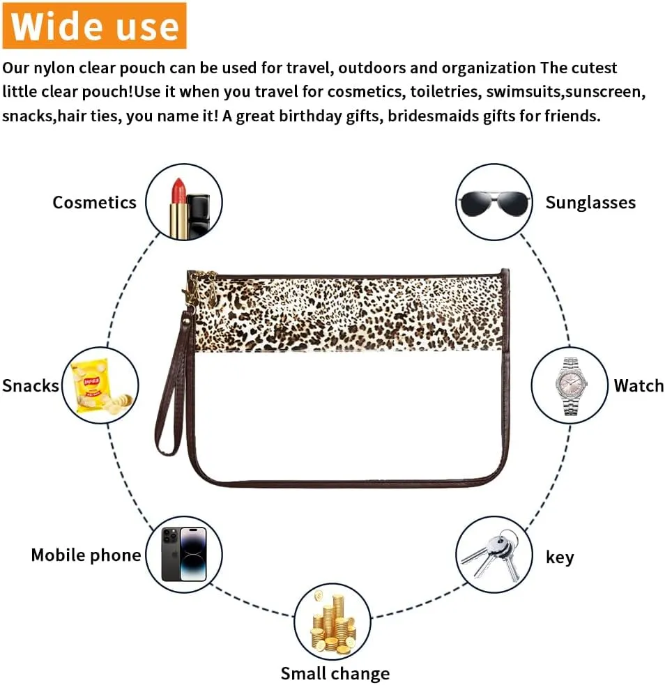 Clear Travel Pouches for Toiletries, Travel Makeup Bag With Zipper For Women,Clear Pouches for Travel,Gym,Beach (Brown-Leopard)