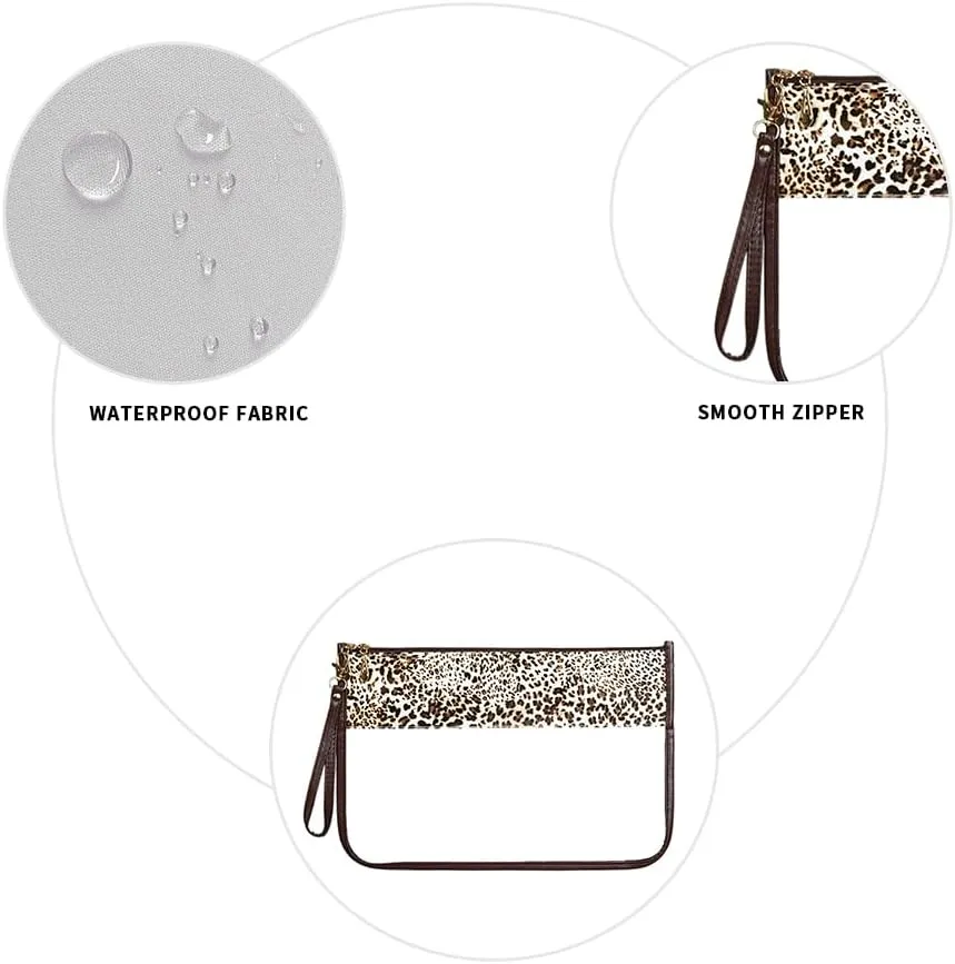 Clear Travel Pouches for Toiletries, Travel Makeup Bag With Zipper For Women,Clear Pouches for Travel,Gym,Beach (Brown-Leopard)