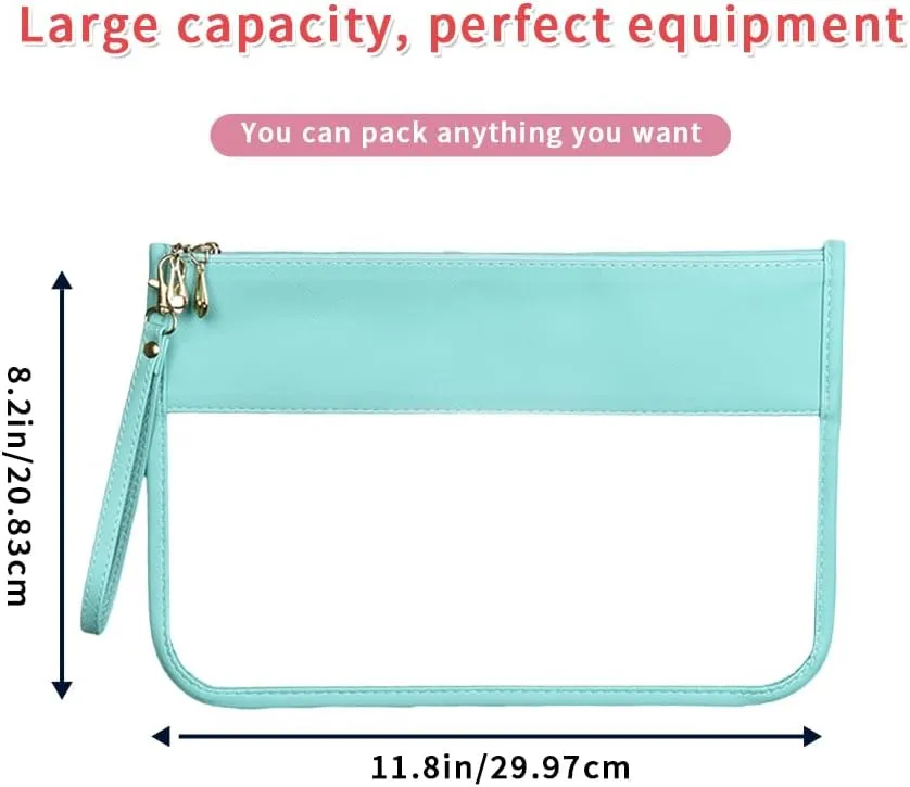 Clear Travel Pouches for toiletries, Travel Makeup Bag With Zipper For Women,Clear Pouches for Travel,Gym,Beach (Cyan)