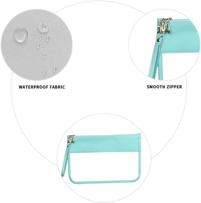 Clear Travel Pouches for toiletries, Travel Makeup Bag With Zipper For Women,Clear Pouches for Travel,Gym,Beach (Cyan)