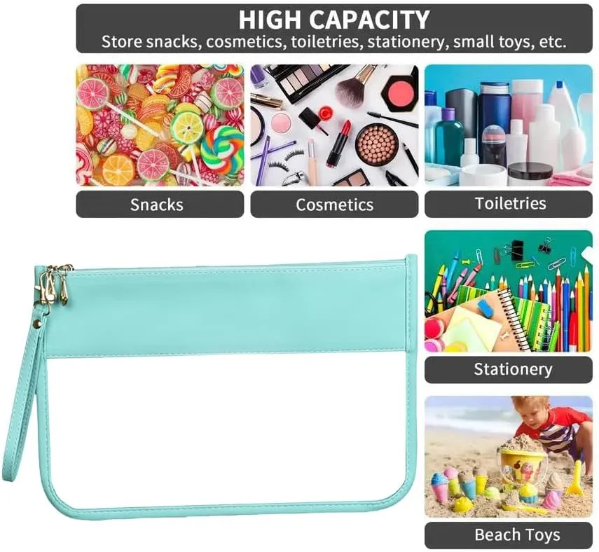 Clear Travel Pouches for toiletries, Travel Makeup Bag With Zipper For Women,Clear Pouches for Travel,Gym,Beach (Cyan)