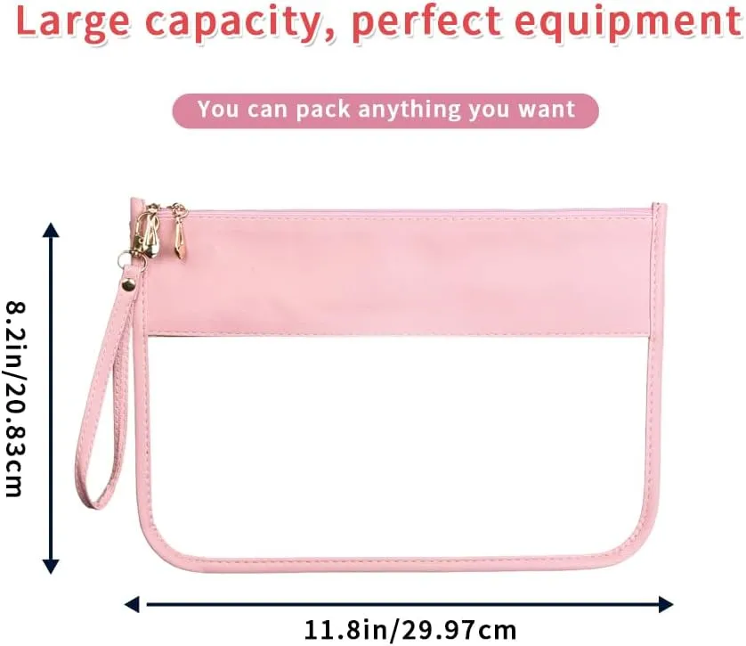 Clear Travel Pouches for toiletries, Travel Makeup Bag With Zipper For Women,Clear Pouches for Travel,Gym,Beach (Pink)