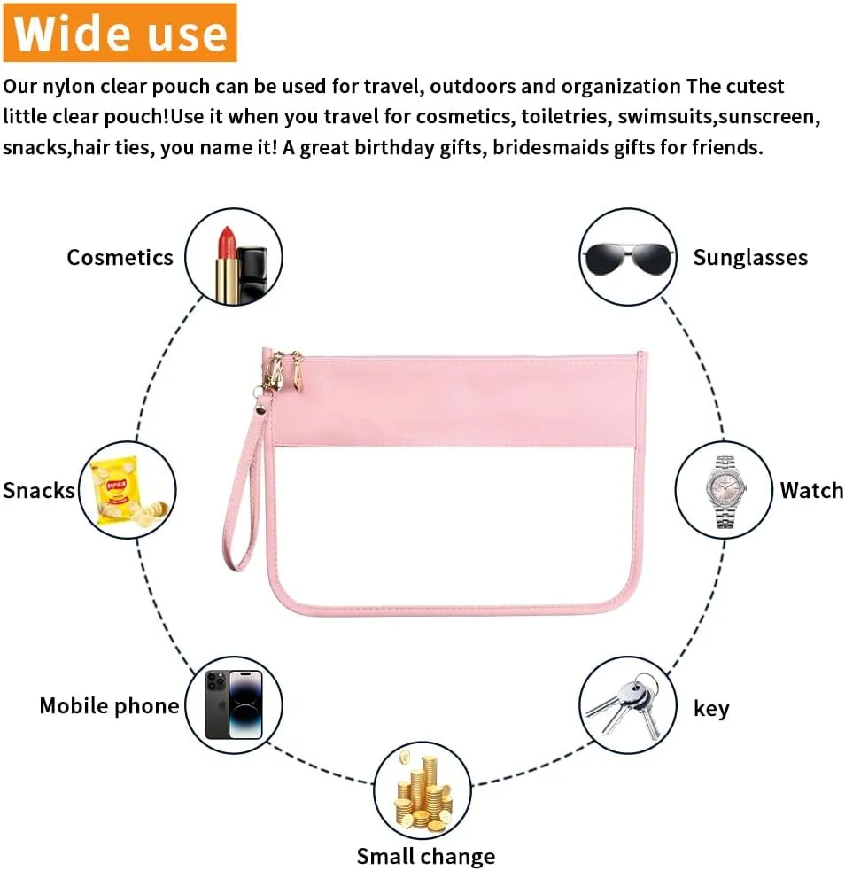 Clear Travel Pouches for toiletries, Travel Makeup Bag With Zipper For Women,Clear Pouches for Travel,Gym,Beach (Pink)