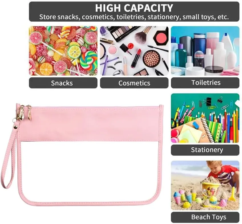 Clear Travel Pouches for toiletries, Travel Makeup Bag With Zipper For Women,Clear Pouches for Travel,Gym,Beach (Pink)