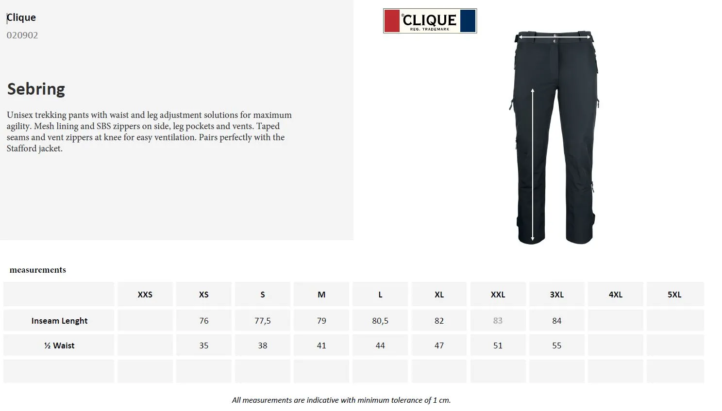 Clique Sebring Unisex Walking Trousers | Waterproof | Breathable | Stretch | Black | XS-3XL