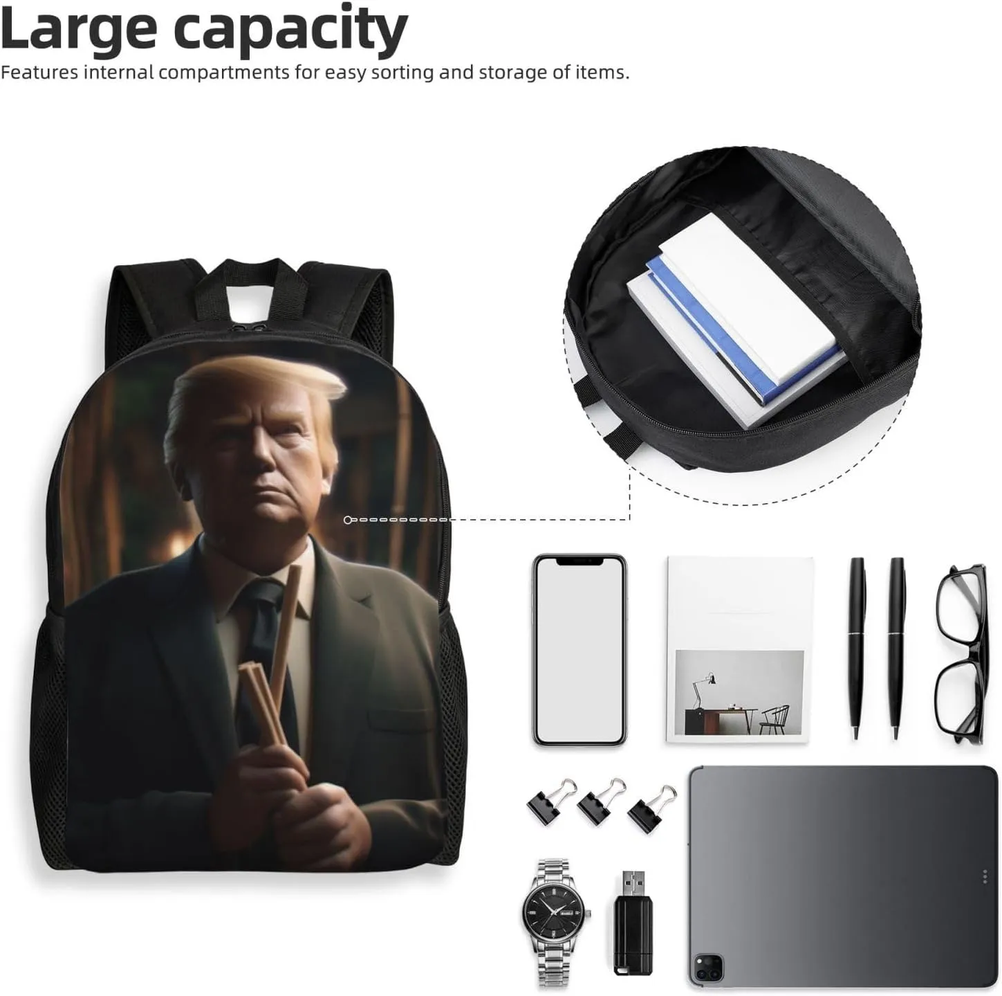 Close Your Eyes Trump Backpack Waterproof Anti Theft Durable Light Laptop Bag Backpacks For Women Men Travel Gym Backpack