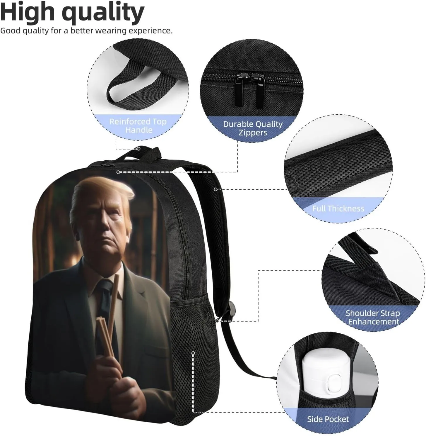 Close Your Eyes Trump Backpack Waterproof Anti Theft Durable Light Laptop Bag Backpacks For Women Men Travel Gym Backpack