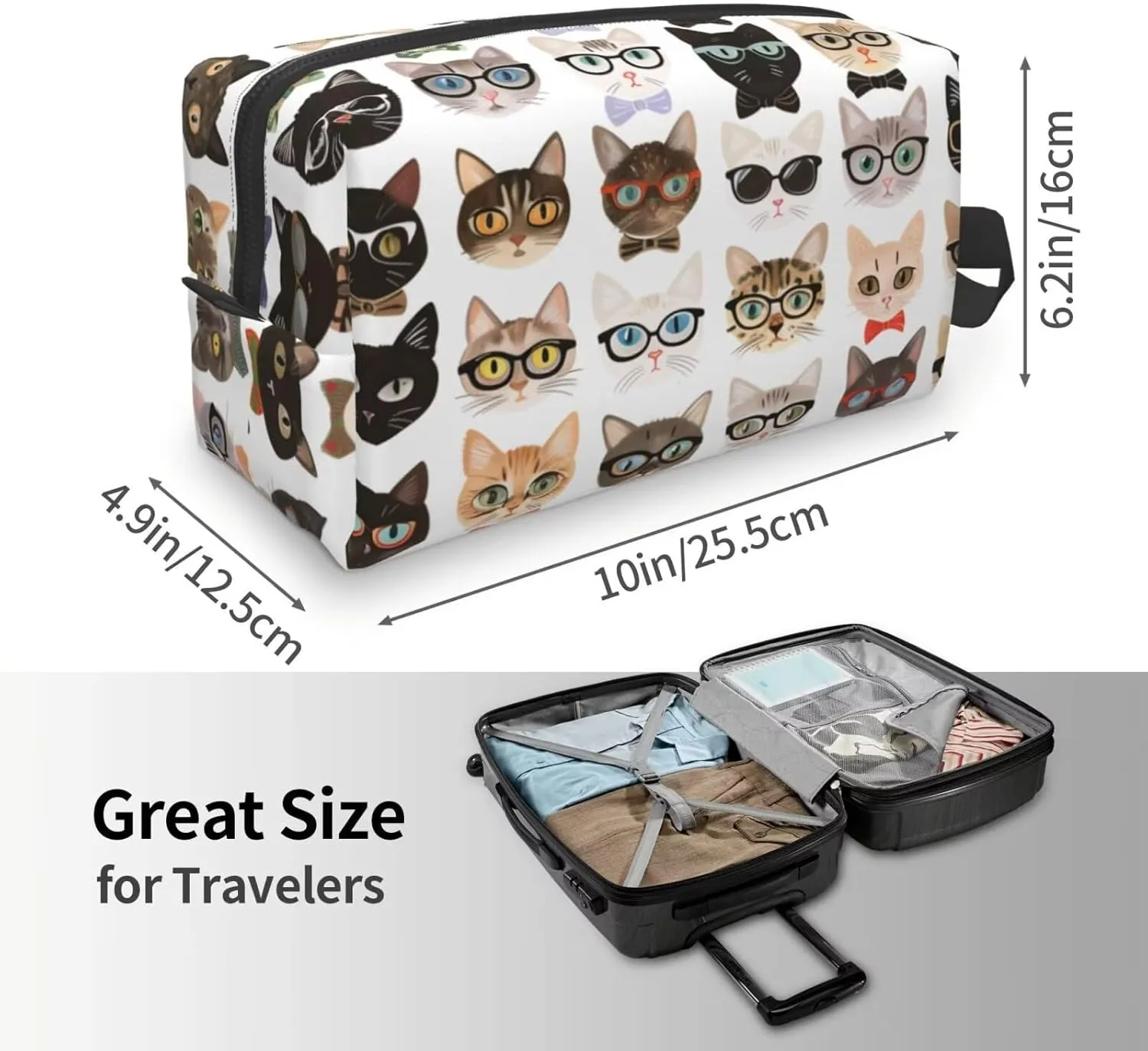 Cloth Small Makeup Bag with Zipper Cute Cat Makeup Brush Bag Portable Make up Pouch Funny Animal Cats Waterproof Travel Toiletry Bag Coin Purse Storage for Women, Cat Lover Gifts