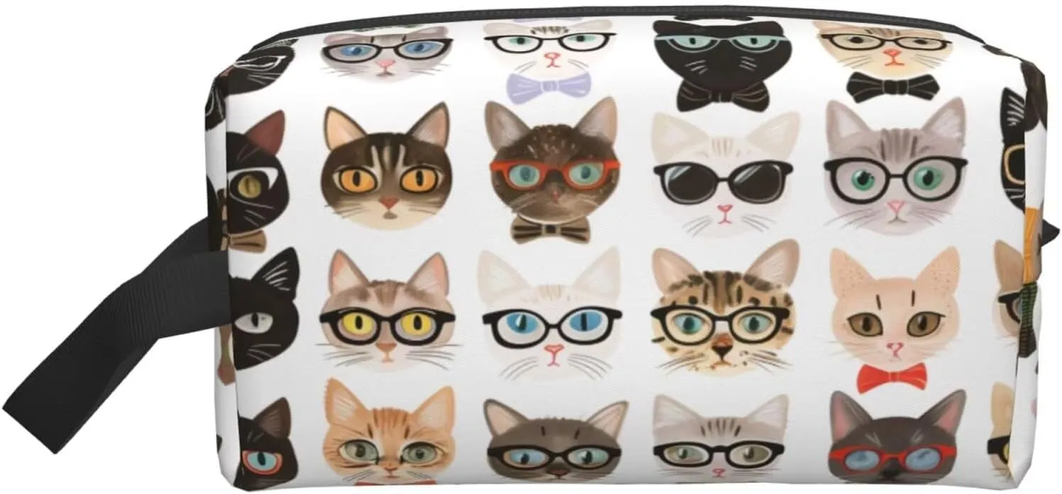 Cloth Small Makeup Bag with Zipper Cute Cat Makeup Brush Bag Portable Make up Pouch Funny Animal Cats Waterproof Travel Toiletry Bag Coin Purse Storage for Women, Cat Lover Gifts