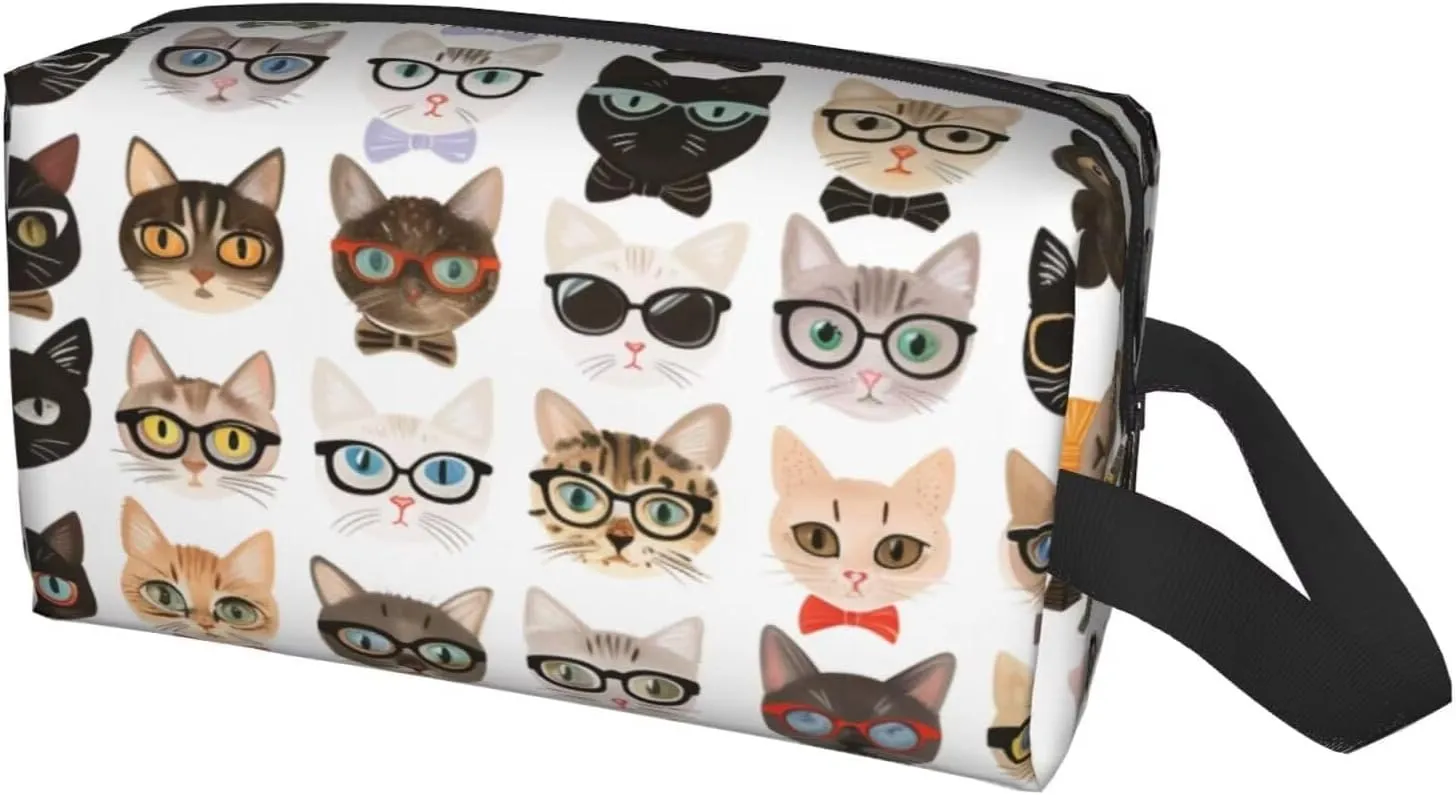 Cloth Small Makeup Bag with Zipper Cute Cat Makeup Brush Bag Portable Make up Pouch Funny Animal Cats Waterproof Travel Toiletry Bag Coin Purse Storage for Women, Cat Lover Gifts