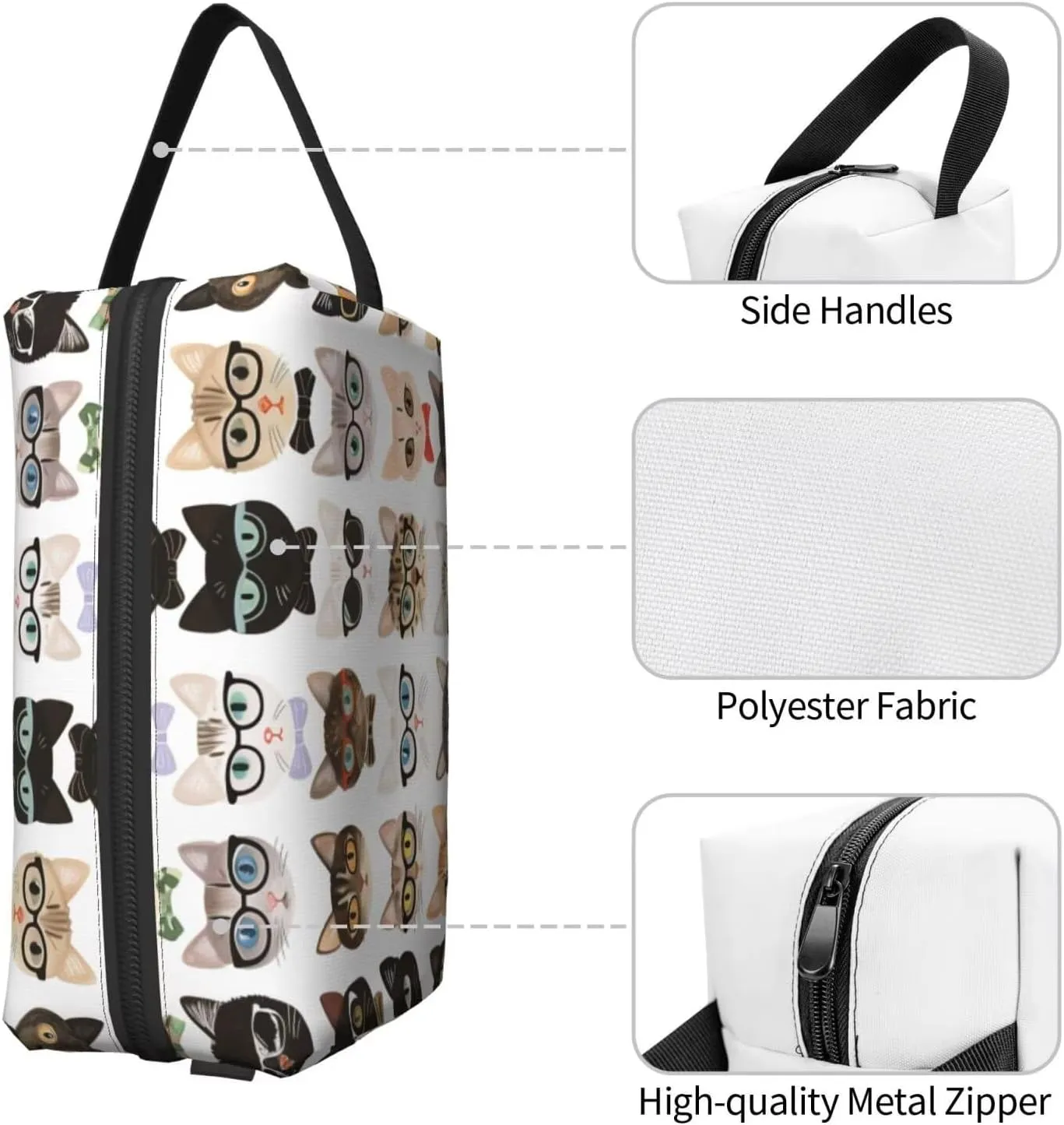 Cloth Small Makeup Bag with Zipper Cute Cat Makeup Brush Bag Portable Make up Pouch Funny Animal Cats Waterproof Travel Toiletry Bag Coin Purse Storage for Women, Cat Lover Gifts