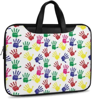 Colorful Hand Print Leather Bag Laptop Case Slim Water Resistant Computer Bags with Handle Briefcase for Work