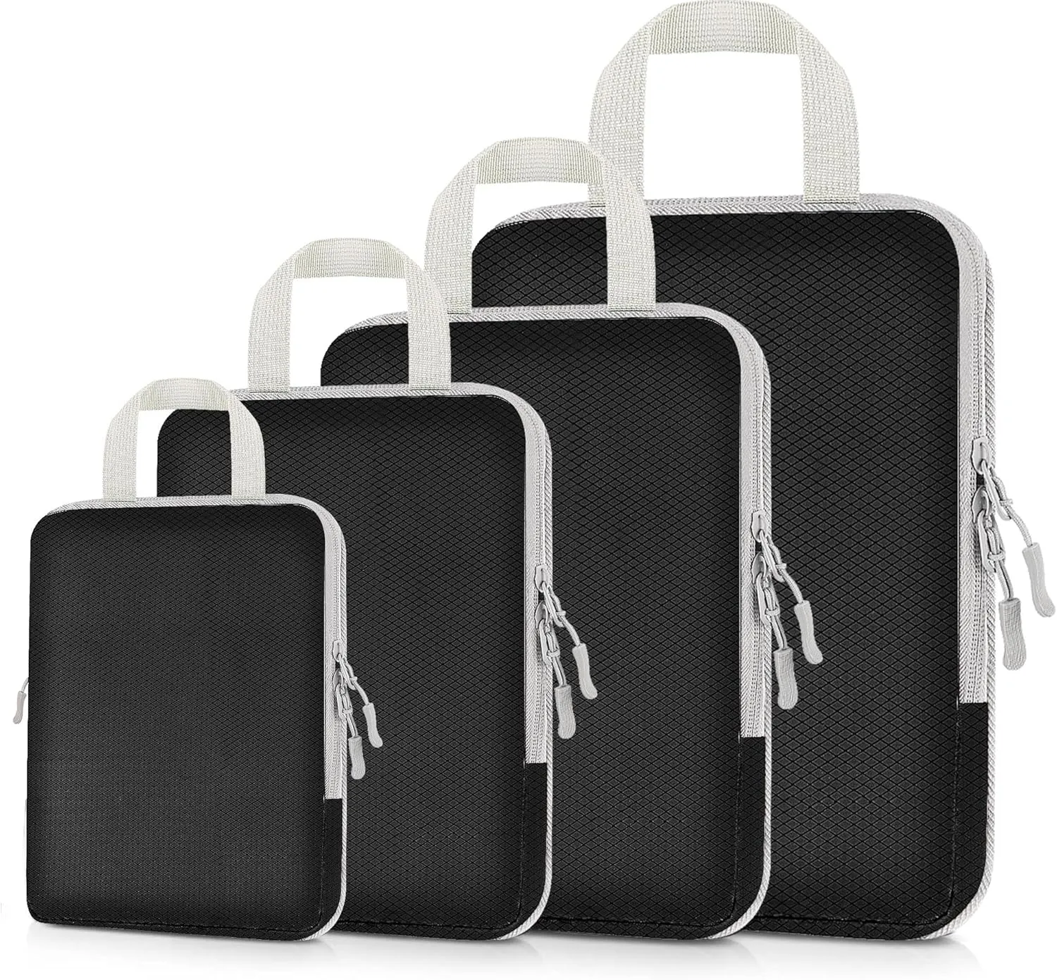 Compression Packing Cubes for Travel, Packing Organizer Travel Accessories, Lightweight Luggage Packing Cubes Travel Bag, Space Saving Travel Essentials for Suitcases(4Pack-Black)