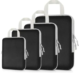 Compression Packing Cubes for Travel, Packing Organizer Travel Accessories, Lightweight Luggage Packing Cubes Travel Bag, Space Saving Travel Essentials for Suitcases(4Pack-Black)