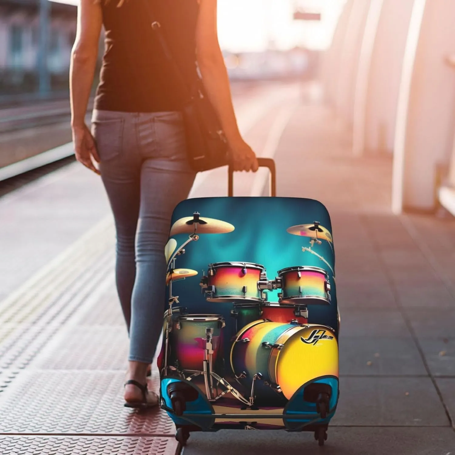Cool Drums Set Print Washable Suitcase Cover Protective Luggage Cover Anti Scratch Travel Gear Protector