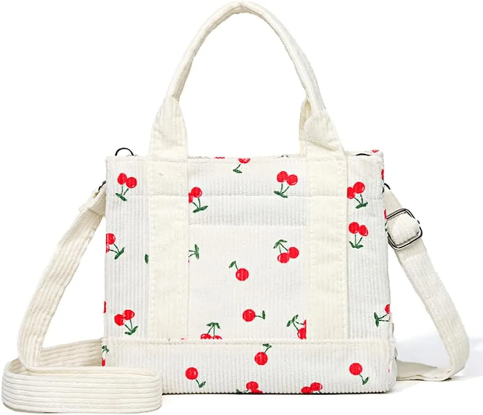 Corduroy Tote Bag Small Satchel Bag for Women Crossbody Bag Purse with Zipper Casual Hobo Handbag