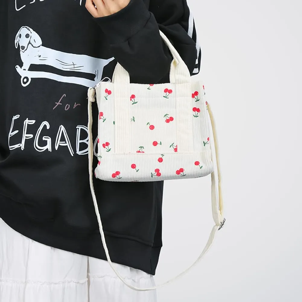 Corduroy Tote Bag Small Satchel Bag for Women Crossbody Bag Purse with Zipper Casual Hobo Handbag