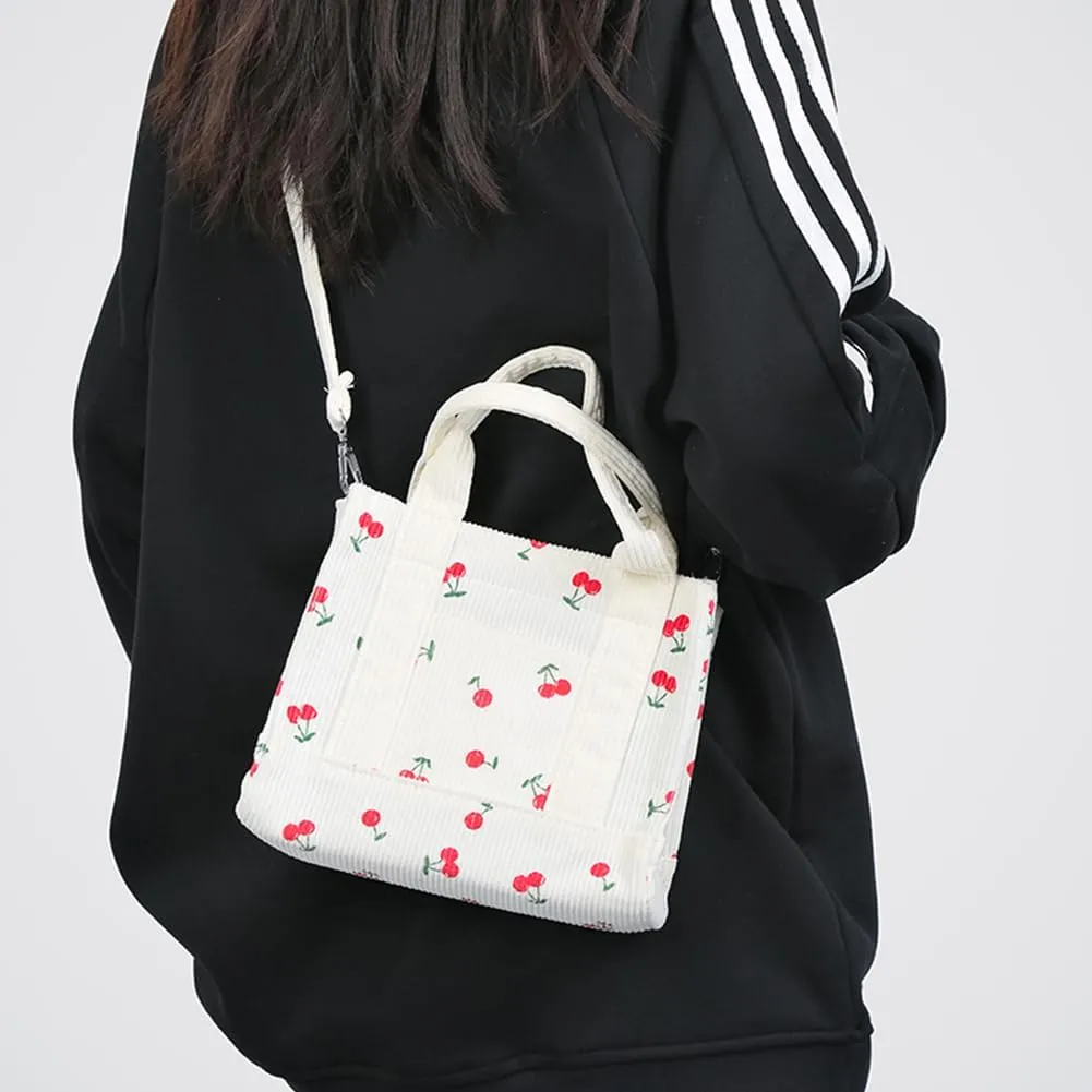 Corduroy Tote Bag Small Satchel Bag for Women Crossbody Bag Purse with Zipper Casual Hobo Handbag