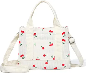 Corduroy Tote Bag Small Satchel Bag for Women Crossbody Bag Purse with Zipper Casual Hobo Handbag