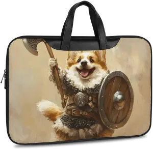 Corgi Dog Ancient Warrior Soldier Leather Bag Laptop Case Slim Water Resistant Computer Bags with Handle Briefcase for Work