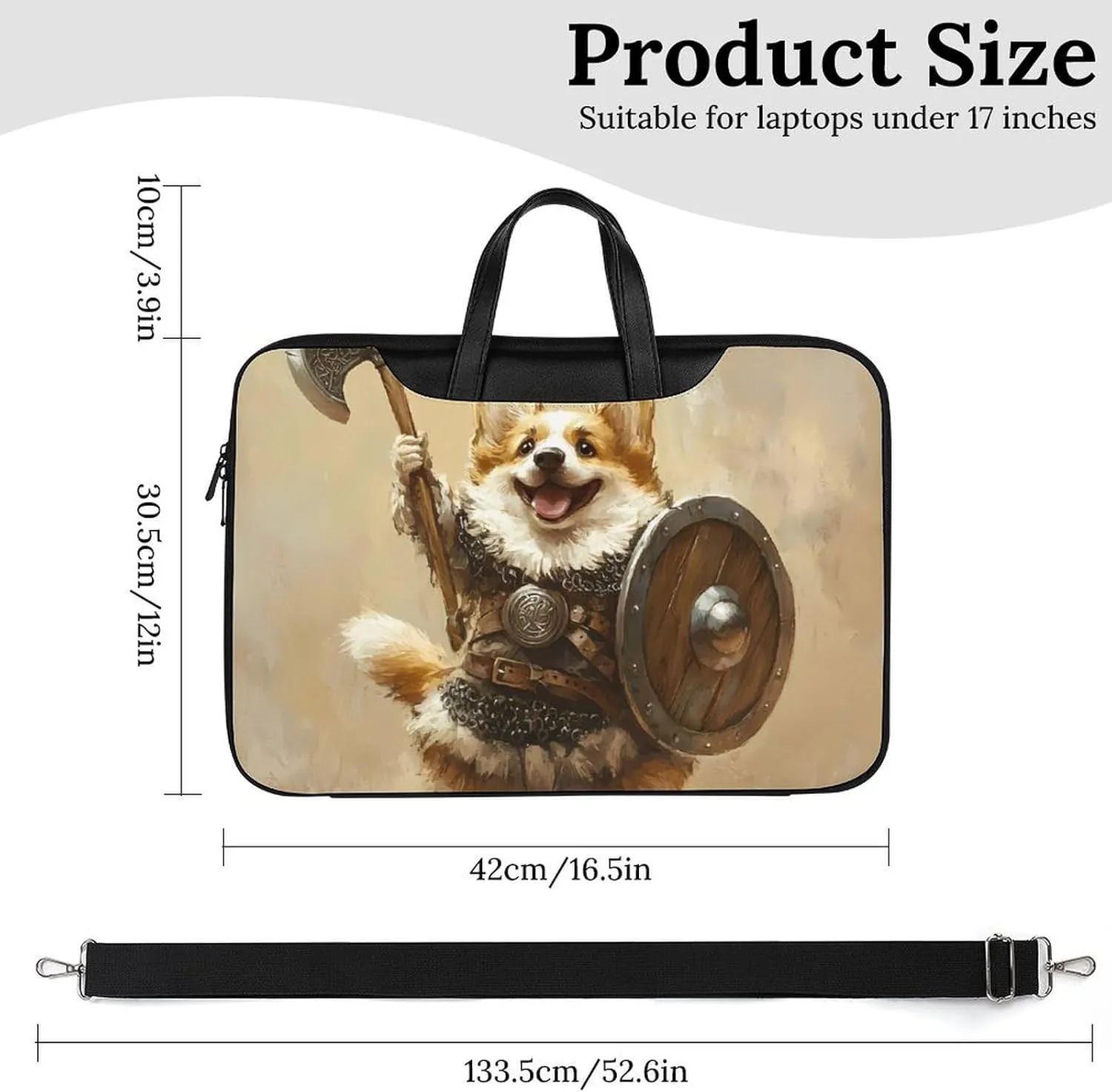 Corgi Dog Ancient Warrior Soldier Leather Bag Laptop Case Slim Water Resistant Computer Bags with Handle Briefcase for Work