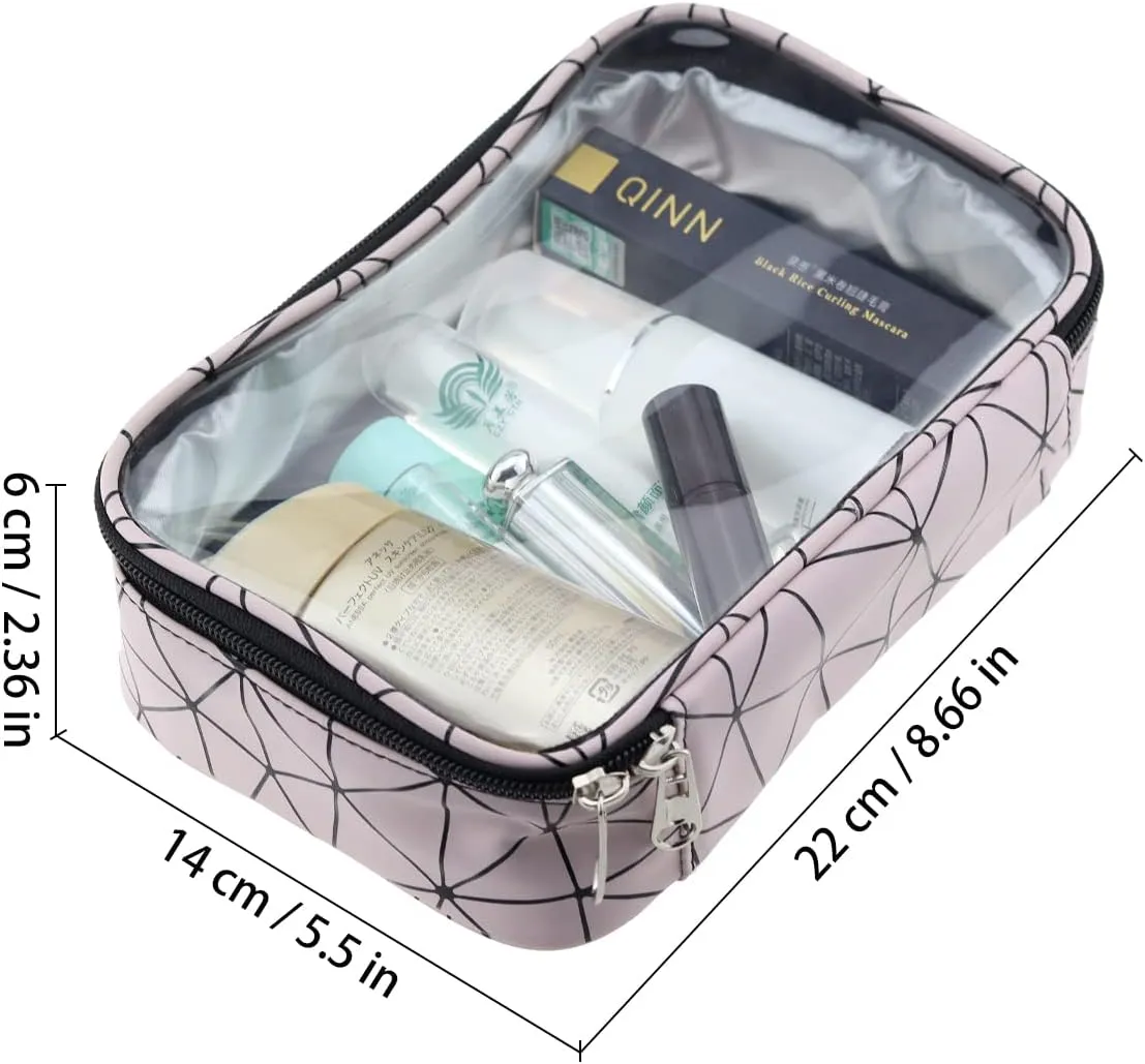 Cosmetic Bag Makeup Bag Travel Airport Carry-On Clear Toiletry Organizer Wash Supplies Pouch Portable with Zipper (Pink)