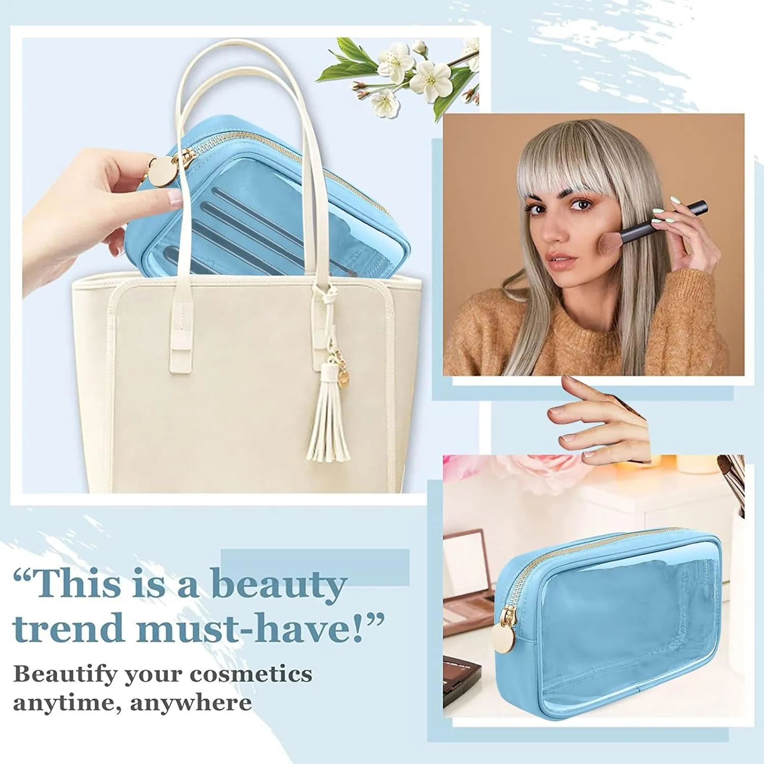 Cosmetic Bag, Transparent Makeup Pouch Durable Smooth Zippers Toiletry Bag for Home Travel Coffee