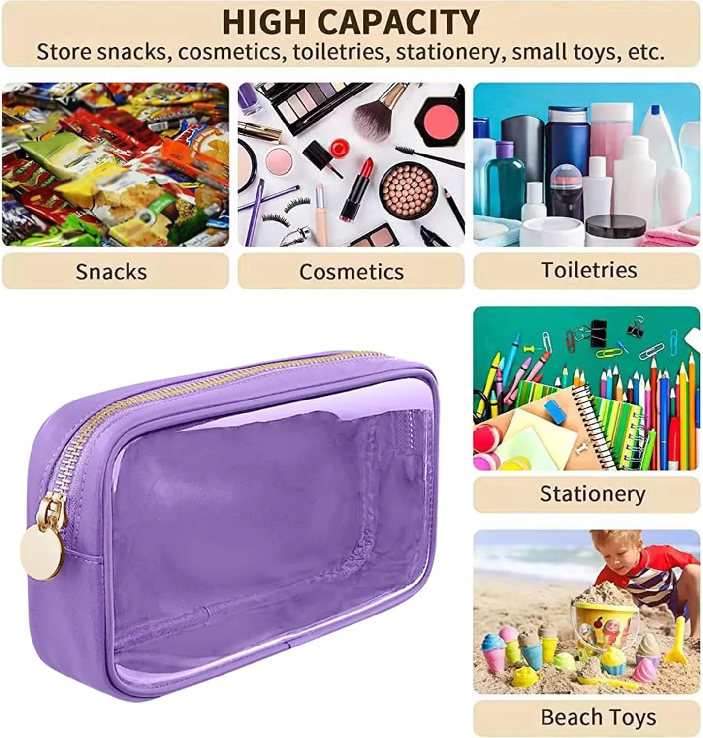 Cosmetic Bag, Transparent Makeup Pouch Durable Smooth Zippers Toiletry Bag for Home Travel Coffee