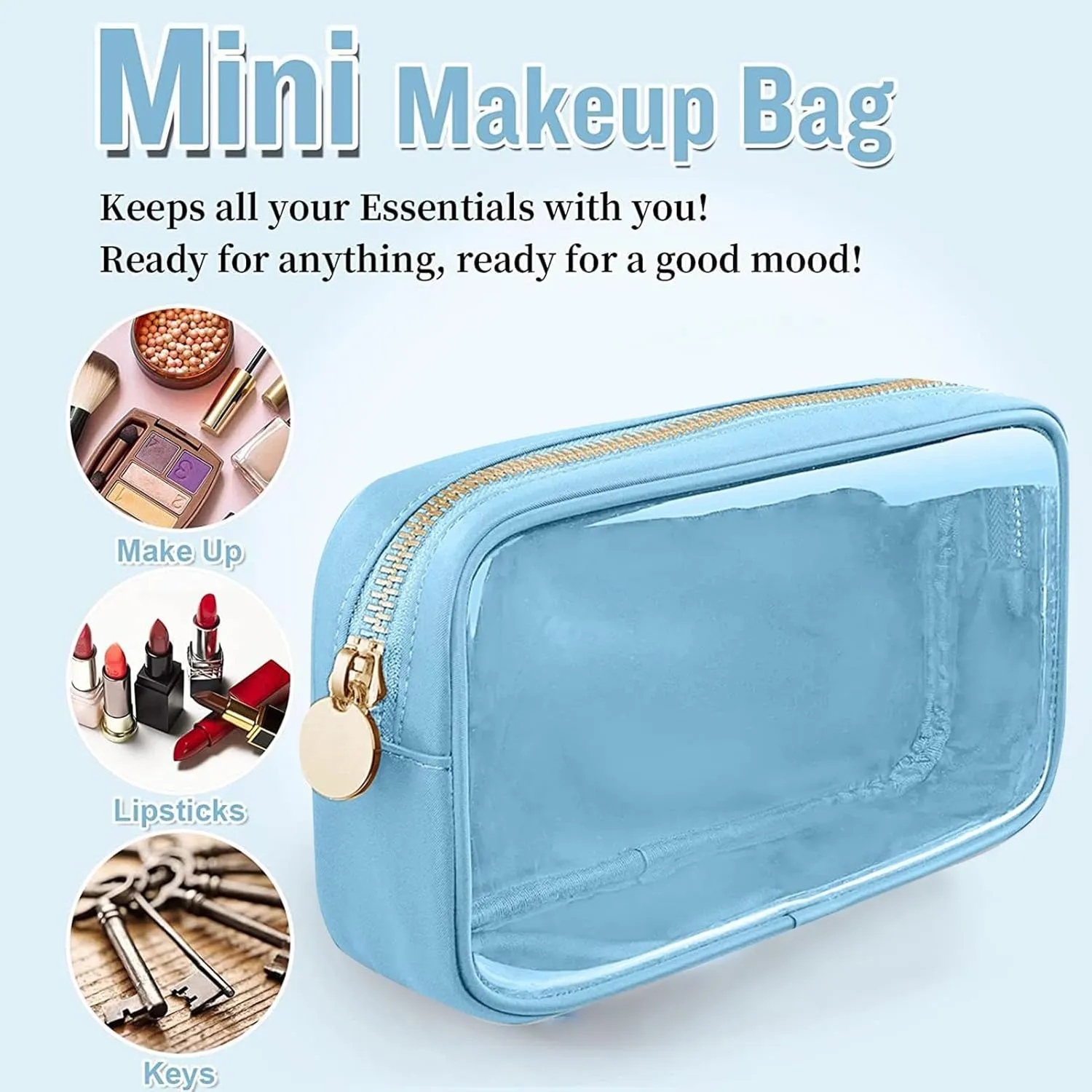 Cosmetic Bag, Transparent Makeup Pouch Durable Smooth Zippers Toiletry Bag for Home Travel Coffee