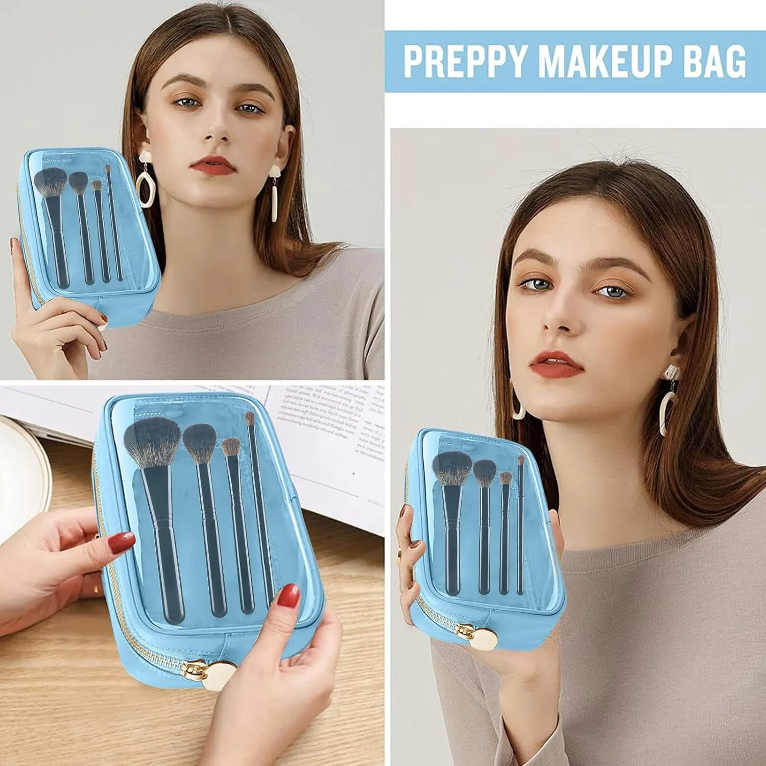 Cosmetic Bag, Transparent Makeup Pouch Durable Smooth Zippers Toiletry Bag for Home Travel Coffee