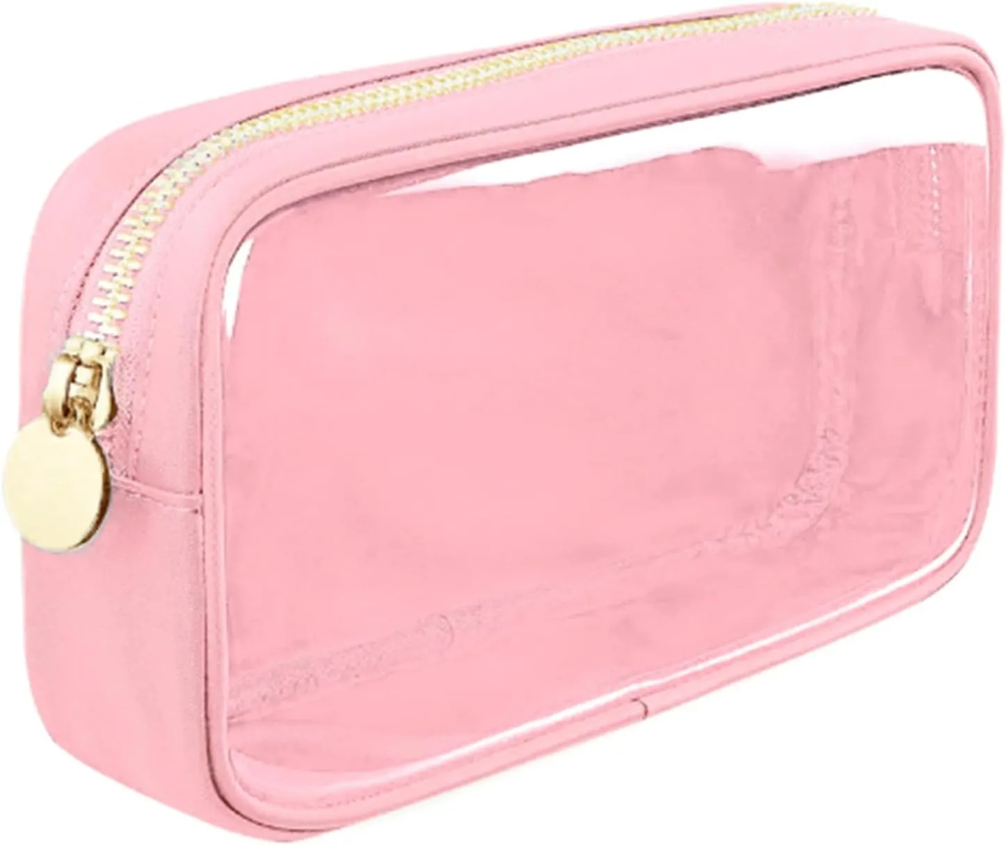 Cosmetic Bag, Transparent Makeup Pouch Durable Smooth Zippers Toiletry Bag for Home Travel Pink